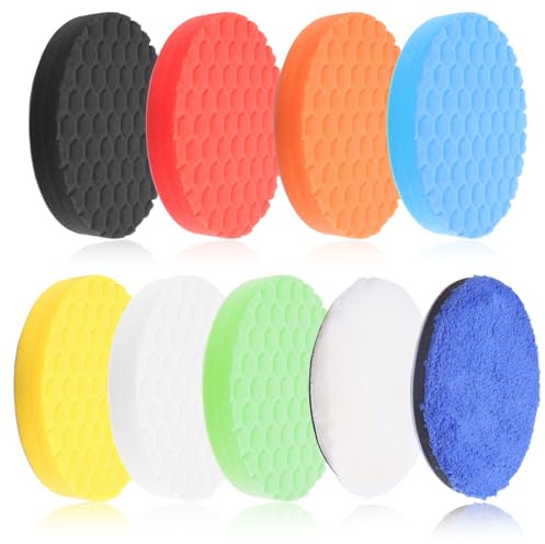 HavaCue 9 Stück Polierpads 150mm, Auto Polierpad, Waben Polieren Schwämme, Polierschwamm Klett Set für Exzenter Poliermaschine Schleifmaschine zum Polieren, Schleifen, Wachsen