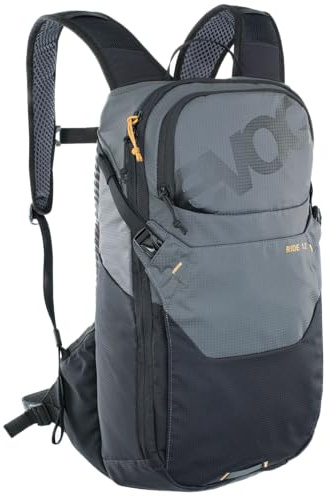 EVOC RIDE 12 Protektor Fahrradrucksack, Trekkingrucksack für Trails & Alltag (cleveres Taschenmanagement, AIR-PAD-Rückenpolsterung, Helmhalterung, Backpack), Carbon Grau / Schwarz