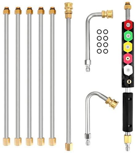QWORK® Hochdruckreiniger Verlängerungsstange, 4000PSI, mit 6 Düsenspitzen, 10 Gummiringen,1/4 Schnellkupplung, Waschzubehör