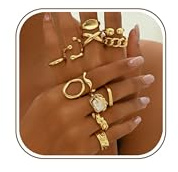 Uwiyo 12 Stück Gold Silber Chunky Ringe für Frauen, Gold Silber Verstellbare Stapelbare Ringe Vintage Knuckle Ring Einfacher Offen Rings Chunky Dick Goldringe Silberringe für Damen