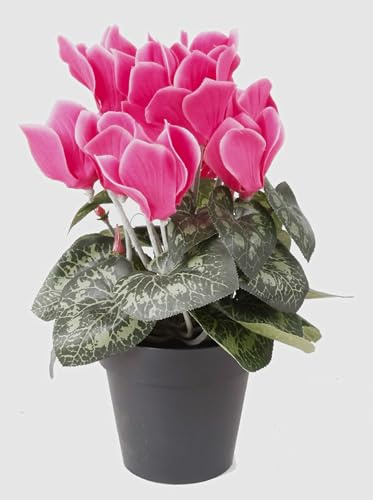 artplants.de Kunstblume Alpenveilchen im Topf, 12 Blüten, pink, 25cm - Mini Kunstblumen - Dekoblumen klein