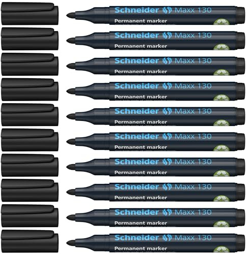 Schneider Maxx 130 Permanent-Marker mit Rundspitze (Strichstärke: 1-3 mm, nachfüllbar) 10er Packung schwarz