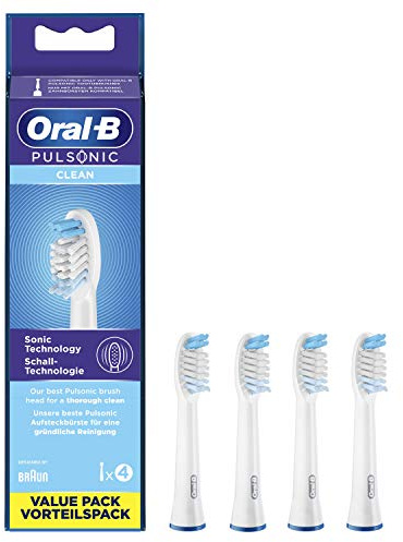 Oral-B Pulsonic Clean Aufsteckbürsten — ORIGINAL Zahnbürstenaufsatz für Oral-B Schallzahnbürste — Ersatzbürsten, Bürstenköpfe für Elektrische Zahnbürste für eine Gründliche Reinigung — Weiß, 4 Stück