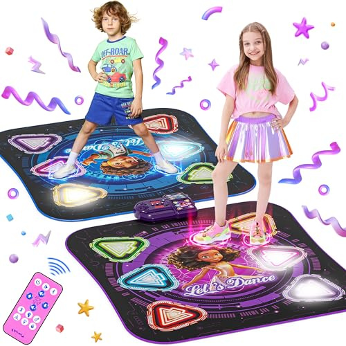 Tanzmatte Geschenk für Kinder,12-Tasten Leucht-Tanzmatte mit Bluetooth | Einzel und Doppelt von Angesicht zu Angesicht Modi, Musik Spielzeug Geschenke für Jungen Mädchen Kinder 3-12 Jahre
