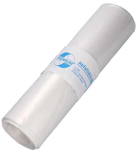 DEISS PREMIUM Müllsäcke transparent, 120 l, 700 × 1100 mm, 25 Stück/Rolle | Reißfeste, recyclingfähige Müllbeutel; Für mittelschwere Abfälle aus Gewerbe & Industrie; Aus Regranulaten gefertigt