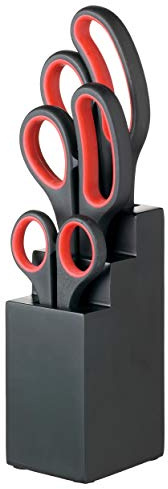 KitchenCraft Küchenschere Set mit Block, Mehrzweckschere 4-teiliges Set, schwarz