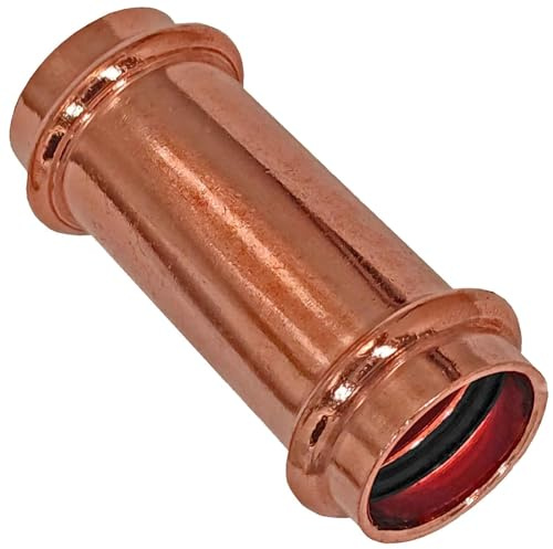 MegaHaustechnik Schiebemuffe 15x15 Pressfitting aus Kupfer für Kupferrohr-Außendurchmesser 15mm zum Verpressen V-Kontur, Trinkwasser geeignet, 2415.3 Kupplung Verbinder Doppelmuffe