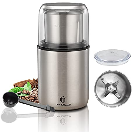 DR MILLS Elektrische Gewürz- und Kaffeemühle, Mühle und Hackmesser, abnehmbarer Becher, abwaschfreier Messer sowie anwaschfreie Tasse bestehen aus SUS304 rostfreiem Stahl (DM-7452)
