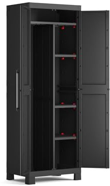 Keter Detroit Besenschrank, Utility Kunststoffschrank, Kunststoff, schwarz, 65 x 45 x 182 cm