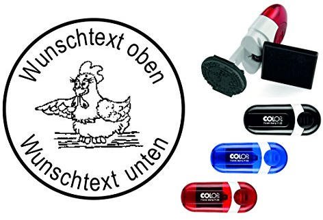 Geocachingstempel « HUHN » mit persönlichen Cachername / Nickname Runder Stempel Geocaching Pocketstempel