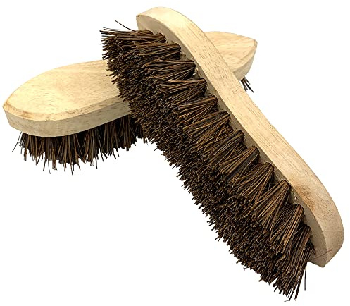 2 Stück Holz-Scheuerbürste Heavy Duty, 20.3 cm harte Borstenbürste mit steifen Bassine und Stockfüllungen, ideal für die Reinigung von harten Böden, um Schmutz und Schmutz zu entfernen