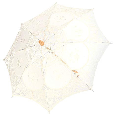 Spitzenschirm, Sonnenschirm, Hochzeitsschirm, Vintage-Regenschirm, Fotografie-Requisite für Foto-Kostüm-Party-Zubehör (Beige)