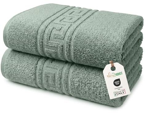 nice homeit Set mit 2 großen Badetüchern, 100 x 150 cm, extra großes Badetuch aus 100% ringgesponnener Baumwolle, extra weich und saugfähig, hergestellt in Italien, Grün