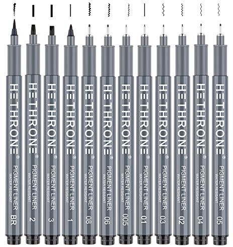 Hethrone Handlettering Stifte, Kalligraphie Stifte und Schwarz Kalligraphie Set für Anfänger Schreiben, Unterschrift, Illustration Design und Zeichnen (12 Größe)