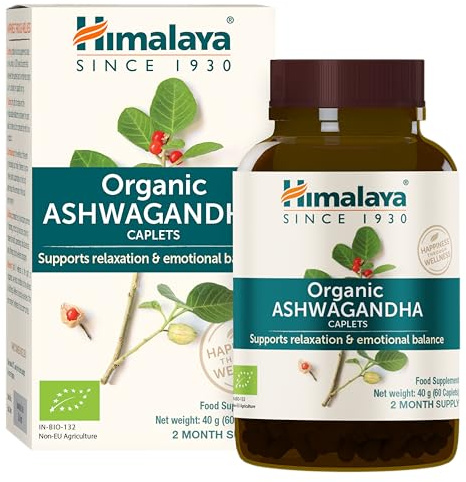 Himalaya Organic Ashwagandha Root Extract, veganes Bio-Nahrungsergänzungsmittel mit 670 mg pro Portion. Unterstützt Stressabbau, Energie und gesunden Schlaf. 60 Kapseln
