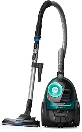 PHILIPS Beutelloser Staubsauger 5000 Serie, Schwarz, 900 W | 9 m Aktionsradius, TriActive+ Düse, Polsterdüse, Mini-Turbo Düse, Allergie H13 HEPA-Filter, 1,5 L Tankvolumen (FC9555/09)