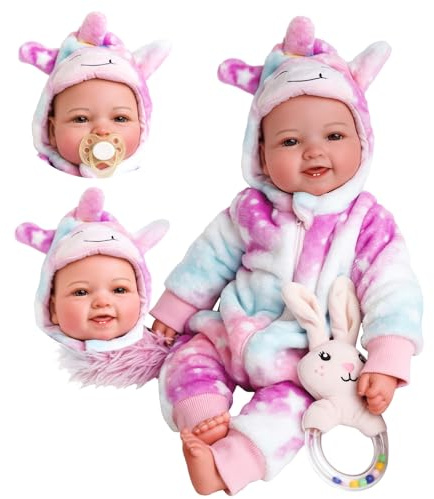 BABESIDE Baby Puppe - 43 cm / 17 Zoll Mädchen Babypuppen mit Stoffkörper - Babypuppe Mit Bezauberndem Outfit, Schnuller Und Babyflasche Als Geschenk FüR Kinder Ab 3 Jahren