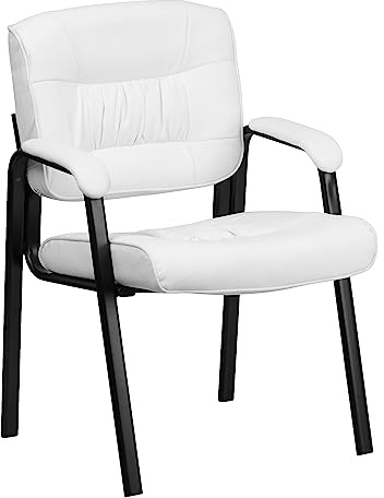 Flash Furniture Bürostuhl mit mittelhoher Rückenlehne – Schreibtischstuhl mit gepolsterten Armlehnen und LeatherSoft-Material – Ideal für Home Office oder Büro – Weiß/ Schwarz