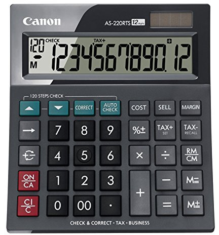 Canon AS-220 RTS Tischrechner (Solar- und Batteriebetrieb, 12 Stellen) Schwarz