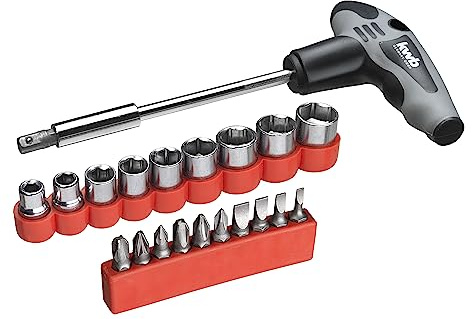 kwb T-Griff Schraubendreher-Set - 21-teilig mit Bit-Aufnahme und Stecknüssen - Ideal für leichte Schraubarbeiten im Auto, Motorrad und Haushalt