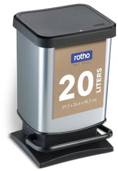 Rotho Paso Mülleimer Küche Papierkorb 20 L Soft-Close mit Pedal Silber | Abfalleimer Küche, geruchsdichter Deckel, Gummifüße, stabiler Stand, 20 L Volumen für Haushalt