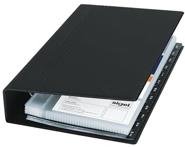 SIGEL VZ300 Visitenkarten-Ringbuch Visitenkarten-Mappe | VZ300, Visitenkarten-Album aus strapazierfähigem schwarzen, matt-satinierten Kunststoffeinband für bis zu 200 Karten