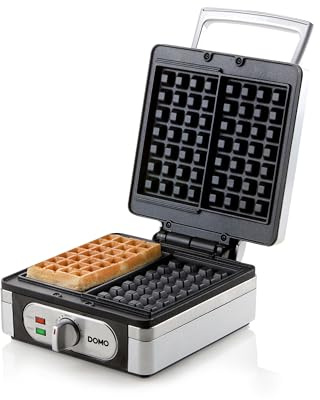 DOMO DO9047W/N Waffeleisen - Waffelautomat - Doppelwaffeleisen für Belgische Waffeln - Antihaftbeschichtung - 1400W – Edelstahl