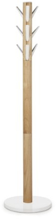 Umbra Flapper Garderobenständer, 9 klappbare Haken, Weiss/Natur | Gummibaumholz, platzsparendes Design, 4 cm Fußdurchmesser, 169 cm hoch, einfacher Aufbau, nachhaltiges Holz