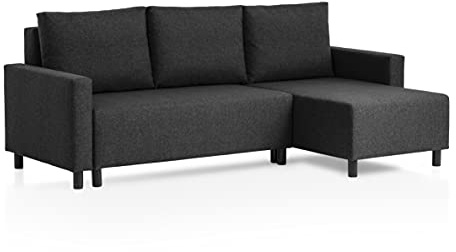 Traumnacht Avallon Schlafsofa mit Stauraum Anthrazit 136x224x80 cm | Ecksofa in L-Form • Schlaffunktion • Ottomane • platzsparend • deutscher Qualitätsstandard