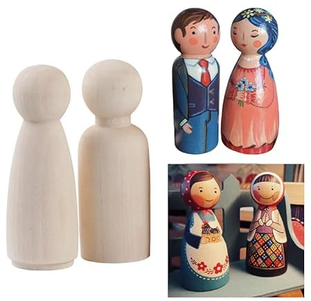 ThaiRoot 75 mm Holzfiguren-Rohlinge (10 STK.) – Unbehandelte Holzpuppen zum Bemalen, 5 Jungen + 5 Mädchen – Kegelfiguren für DIY, Hochzeit, Geburtstag & Deko