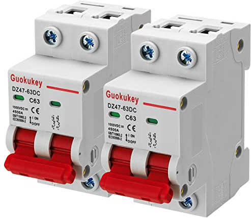 2 Polig PV DC Leitungsschutzschalter Sicherungsautomat,1000V 63A 2 Stück | DZ47-63DC,Solar Leitungsschutzschalter,Trennschalter,Schutzluftschalter,Schutzschalter,für Photovoltaik-Systeme