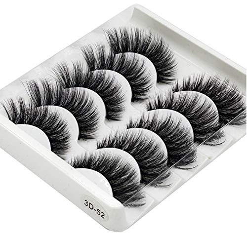 Falsche Wimpern Elocoise 5 Paare 3D Wimpern Wiederverwendbare lange handgemachte künstliche Wimpern für Augen Makeu (3D-52)