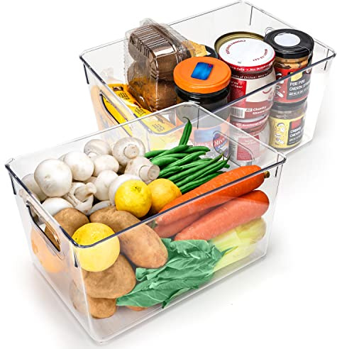 Kurtzy 2er Pack Kühlschrank Organizer für Küche & Schränke - Gesamtlänge 26 cm - Klare Kunststoff Küchen Organizer - Kühlschrank Boxen für Bad, Speisekammer, Gefrierschrank, Küchenschrank