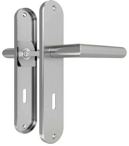 DIYGEEK Türklinke für Drückergarnitur Zimmertür, Türgriffe Innentüren Türbeschlag Langschild, Türgriff-Set Edelstahl 72MM-BB-Buntbart, L-Form, Silber Gebürstet