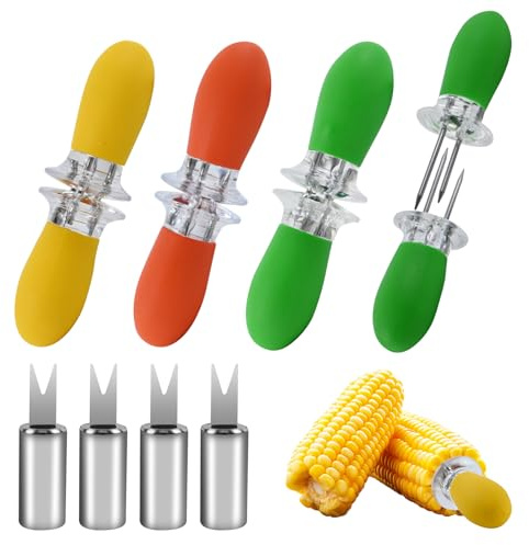 12 Stück Maiskolben Spieße, Maiskolben Halter, Mais Spieße Mit Silikongriff, Maisnadel Aus Edelstahl Geeignet für Küche, Grill, Party, Picknick und Camping