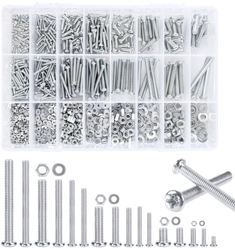 M2 M3 M4 M5 Schrauben Set 1320 Stk, Linsenkopfschrauben, Gewindeschrauben Set, Schrauben Muttern Set, Kreuzschlitzschrauben mit Sechskantmuttern und Unterlegscheiben, Maschinenschrauben Sortiment Kit