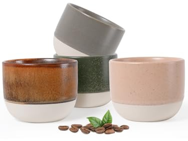 Autumnlife Espressotassen Set 4-teilig, 120 ml Mini-Espressotasse Dickwandig, Bunt Steingut Kaffeetassen Ohne Henkel, Handgefertigte Espresso & Mokkatassen Set | Perfekte Geschenkidee