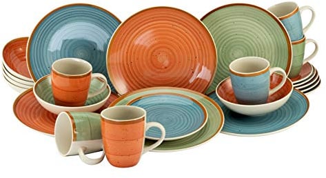 CreaTable, 22851, Serie COUNTRY, 24-teiliges Geschirrset für 6 Personen, Kombiservice aus Steinzeug, spülmaschinen- und mikrowellengeeignet, Qualitätsproduktion
