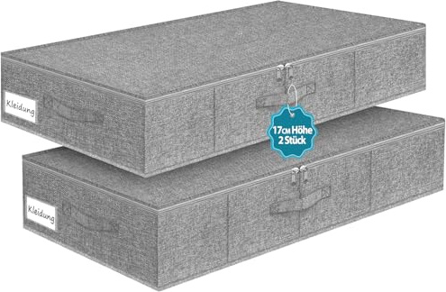 JUPELI Unterbett Aufbewahrungsbox, 2 Stück Faltbarer Unterbettkommode Stabil, Unterbett Aufbewahrung, Kleideraufbewahrung, Decken Organisator Lagerbehälter mit Griff Für Kleidung, Steppdecken, Grau