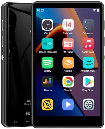 SWOFY 80GB MP3 Player mit Bluetooth und WLAN, 4,0-Zoll-Touchscreen, MP3 & MP4 Player Android mit Spotify, Pandora, Amazon Music, Libby, Audible, Browser, Erweiterung bis zu 1TB (Schwarz)
