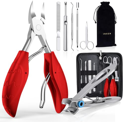 INXEN Profi Maniküre Nagelknipser Set, Scharf Nagelzange für Dicke Eingewachsene Fußnägel, Edelstahl Pediküre Fusspflege Nagelknipser, 7 Pcs Maniküre Set mit Nagelschere Nagelhautschere Nagelfeile,Rot