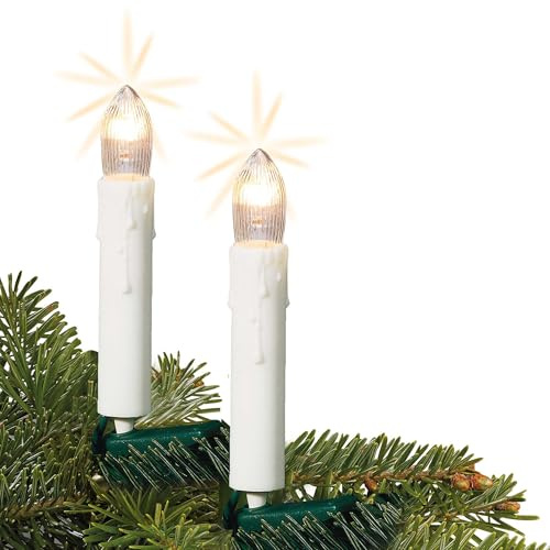 hellum Lichterkette Kerzen Weihnachtsbaum, Kerzen Lichterkette innen mit Clip, 30 Lichter, beleuchtete Länge11,6m, Zuleitung 1,5m Kabel grün,Schaft weiß, für Innen mit Stecker <59lm 613018