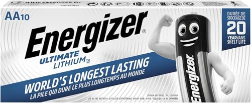 Energizer Max Ultimate Lithium AA-Batterien, langlebig, für Geräte mit hohem Verbrauch, leichter und 20 Jahre Lebensdauer, 10 Stück