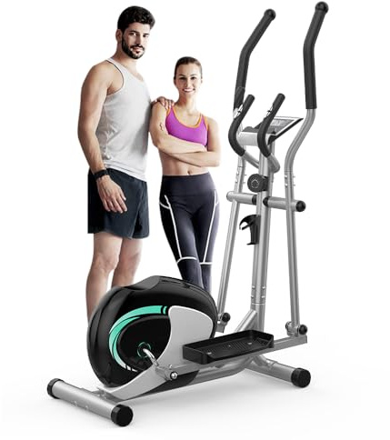 Dripex Crosstrainer für zuhause, Magnetisch Ellipsentrainer, Ultraleiser Crosstrainer mit 16-stufiger Widerstand, 6KG Schwungrad, Pulssensor, LCD Monitor, Gerätehalterung, Transporträder (Grün)