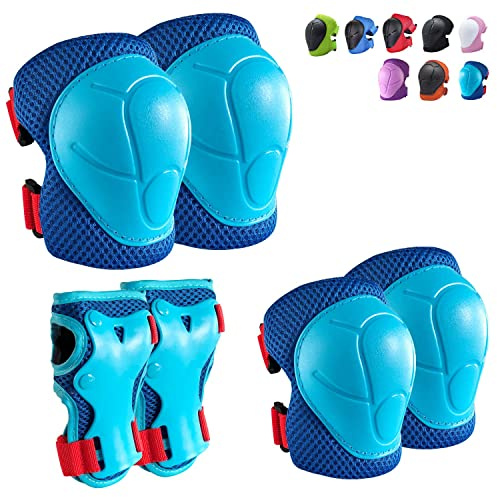 CKE Knieunterlage für Kinder Knieschützer und Ellenbogenpolster Kleinkind Schutzausrüstung Set Kinder Elbow Pads und Kne Pads für Mädchen Jungen mit Wickelgarden 3 In 1 for Skating Radfahren