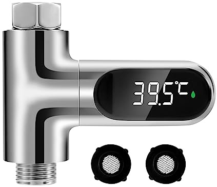 Gokelomg Baby Badethermometer Wasserthermometer, LED-Anzeige Duschthermometer, Wasserdurchfluss Selbstgenerierender Duschtemperaturmesser für die Babypflege