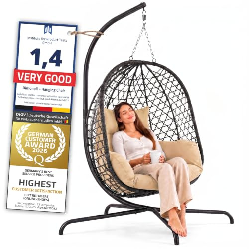 Hängesessel mit Gestell Hängekorb - Indoor & Outdoor Hängestuhl 120 kg | Blitzschneller Aufbau – Egg Chair aus Poly-Rattan mit Stahlrahmen – für Garten, Terrasse, Leseecke & Kinderzimmer