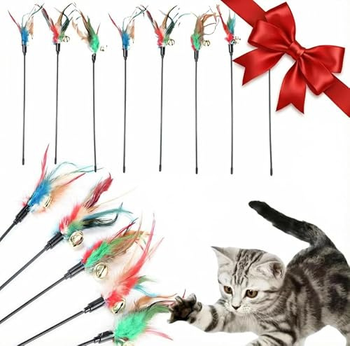 BAOSROY Katzenspielzeug Feder,8pcs Katzenspielzeug,Katzenangel Feder,Katzenangel,Katzenangels Stabil,Interaktives Katzenspielzeug,Interaktives Katzen Spielzeug für Kätzchen