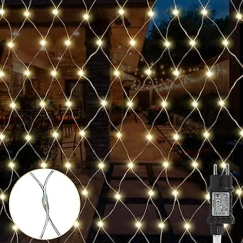 Gresonic 160er LED 1m*2m Lichternetz Lichtervorhang Lichterkette Warmweiß Deko Leuchte Innen und Außen Weihnachten Hochzeit mit Stecker (160LED, Dauerlicht)