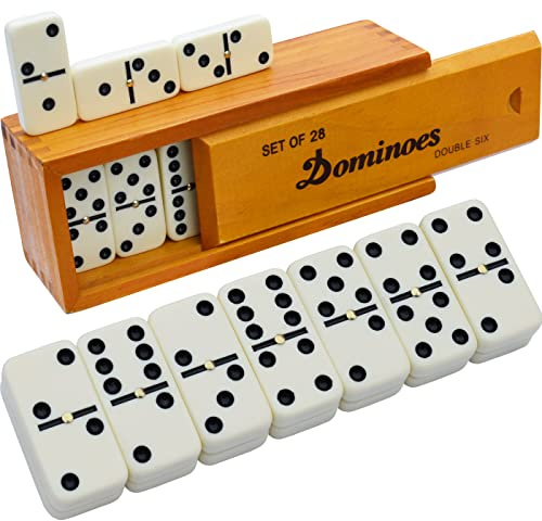 Domino-Set für Erwachsene – Domino – Klassische Brettspiele, Doppel-6 Domino-Familienspiele für Kinder und Erwachsene – Standard Doppel-Sechs Domino-Set mit 28 Steinen und Holzkassette, Juegos de Mesa